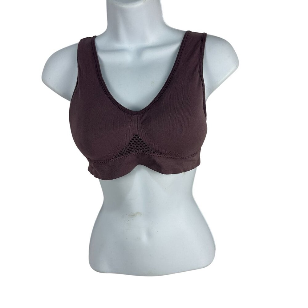 Seamless Mesh Insert Stretch Sports Bra Women’s Size L Workout Activewear Purple